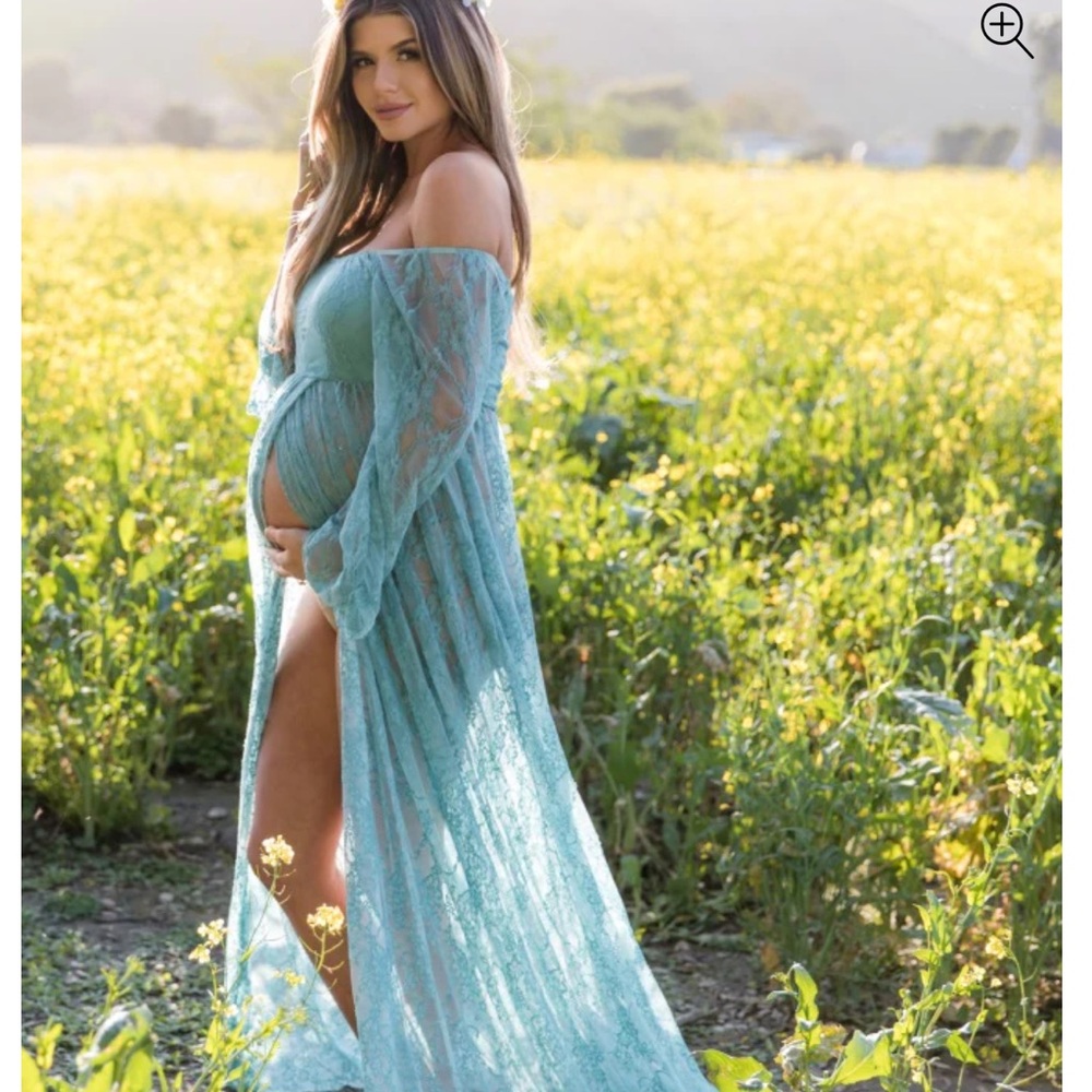 Pinkblush Aqua Lace Off-Shoulder Maxi Dress